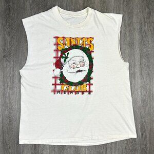 Vintage Santa's Club Single Stitch Christmas Sleeveless T Shirt, Muscle Tee